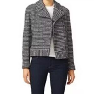 Tory Burch Black Knit Moto Zip Front Jacket Tweed Size Small